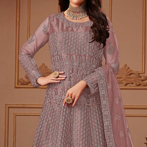 Mauve Partywear Embroidery With Embellished Net Gown