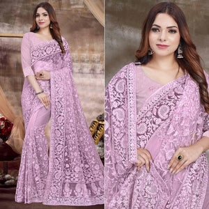 Mauve Partywear Embroidery With Embellished Net Saree