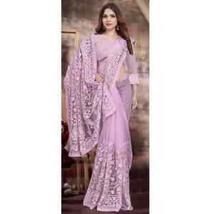 Mauve Partywear Embroidery With Embellished Net Saree