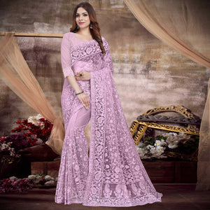 Mauve Partywear Embroidery With Embellished Net Saree