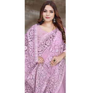 Mauve Partywear Embroidery With Embellished Net Saree