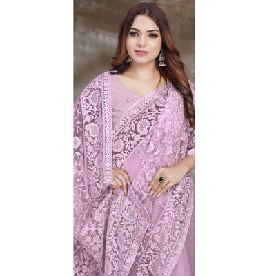 Mauve Partywear Embroidery With Embellished Net Saree