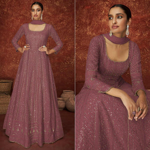 Mauve Partywear Sequins Embroidered Georgette Gown