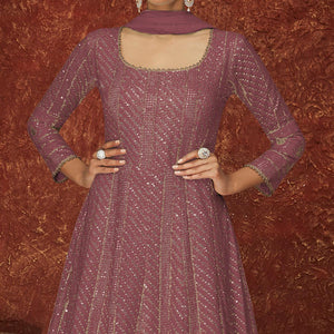 Mauve Partywear Sequins Embroidered Georgette Gown