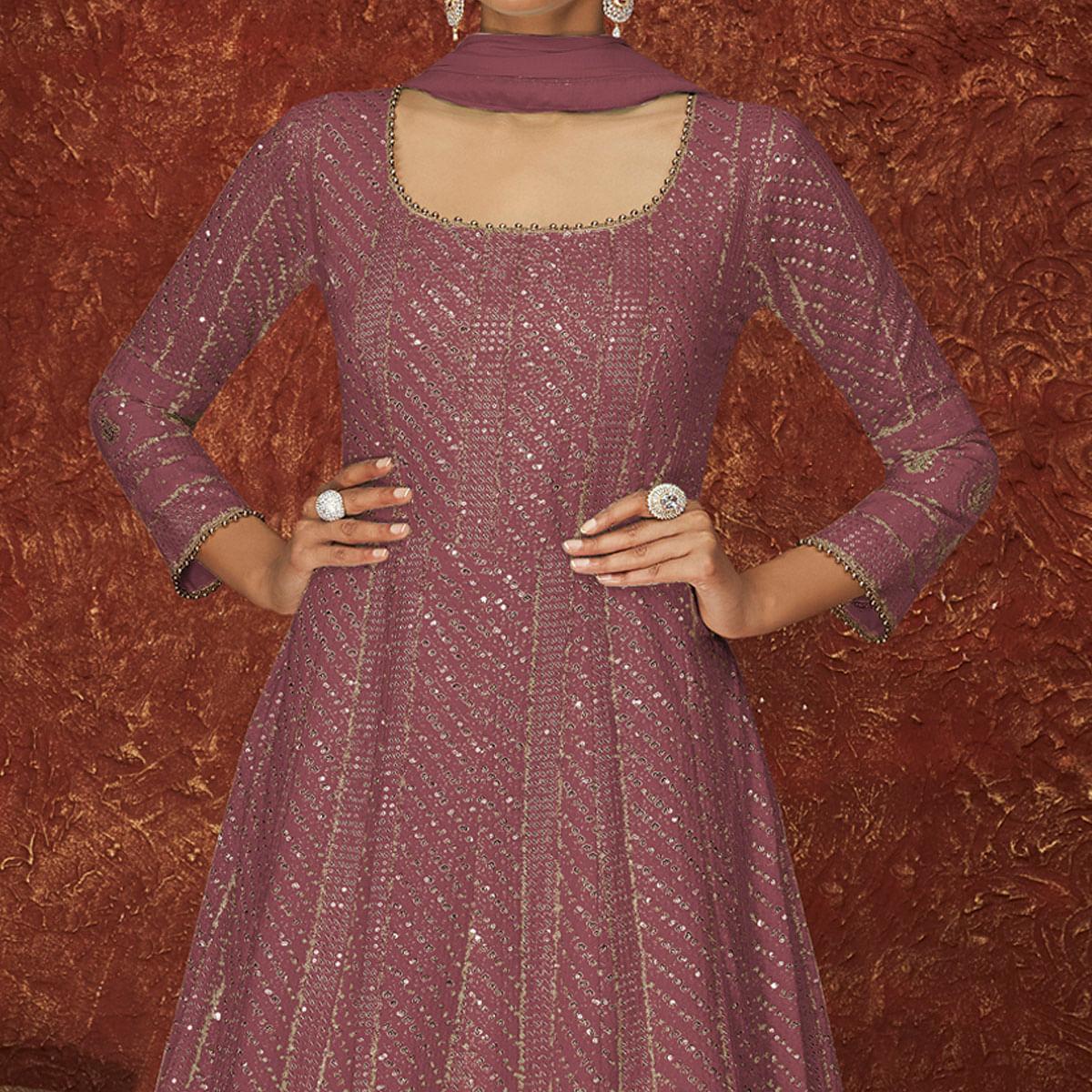 Mauve Partywear Sequins Embroidered Georgette Gown