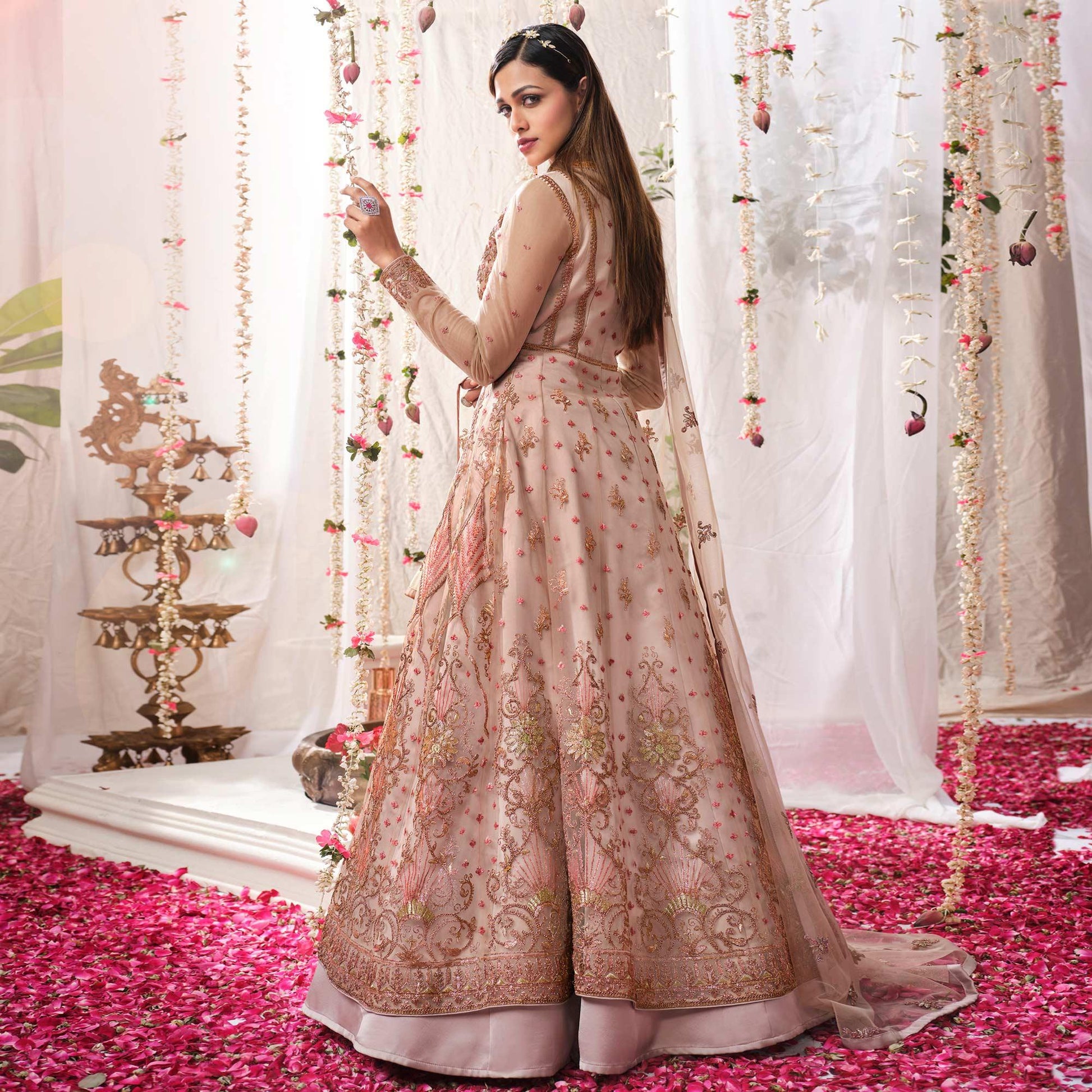 Mauve Partywear Sequins Embroidered Net Gown