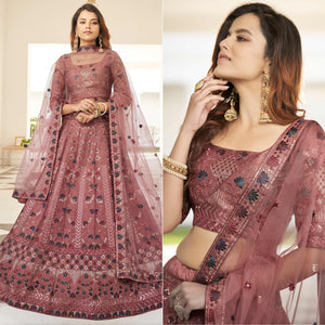 Mauve Partywear Sequins Embroidered Silk Lehenga Choli