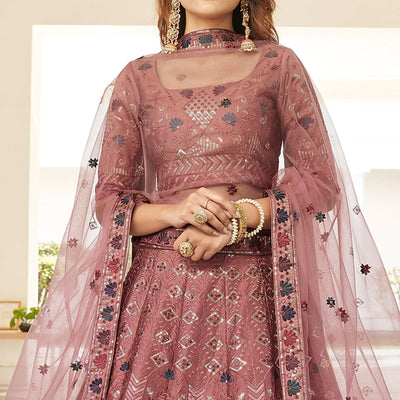 Mauve Partywear Sequins Embroidered Silk Lehenga Choli