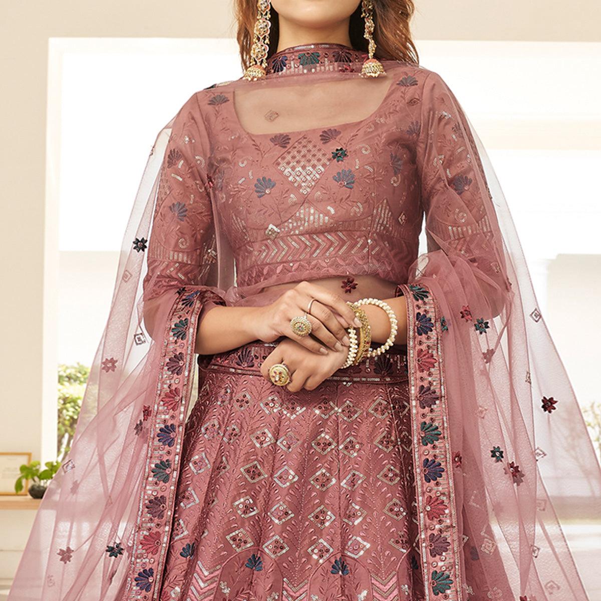 Mauve Partywear Sequins Embroidered Silk Lehenga Choli
