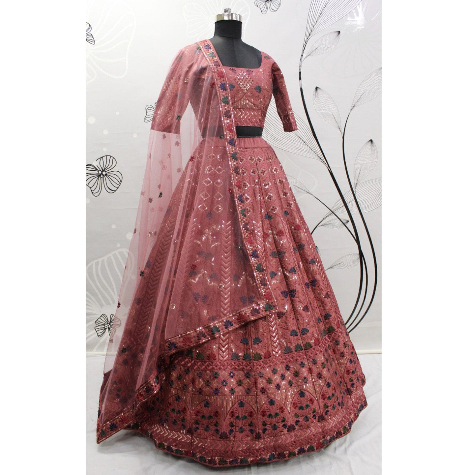 Mauve Partywear Sequins Embroidered Silk Lehenga Choli