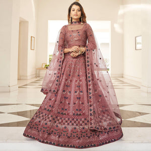 Mauve Partywear Sequins Embroidered Silk Lehenga Choli