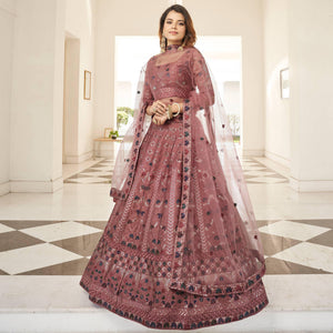 Mauve Partywear Sequins Embroidered Silk Lehenga Choli
