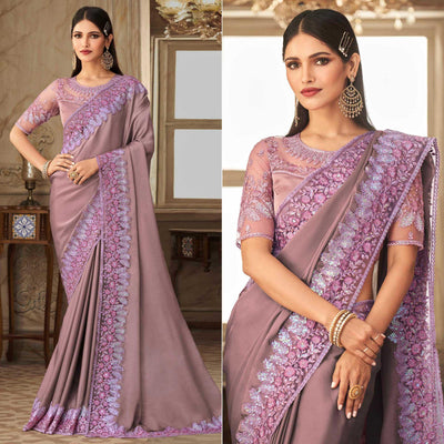 Mauve  Partywear Sequins Embroidered  Silk Saree