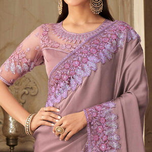 Mauve  Partywear Sequins Embroidered  Silk Saree