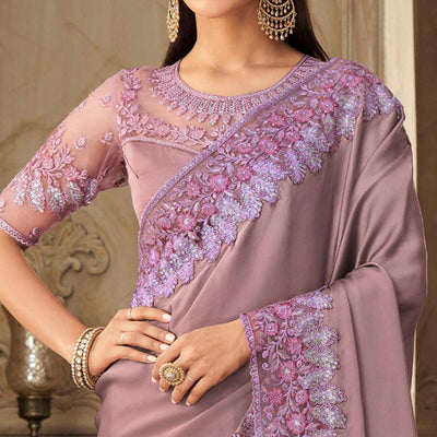 Mauve  Partywear Sequins Embroidered  Silk Saree