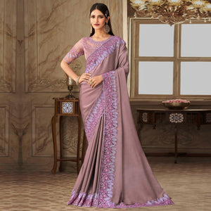 Mauve  Partywear Sequins Embroidered  Silk Saree