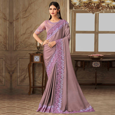 Mauve  Partywear Sequins Embroidered  Silk Saree