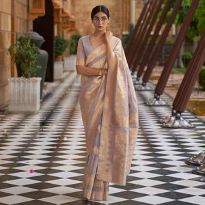 Mauve Partywear Sequins Woven Chanderi Saree