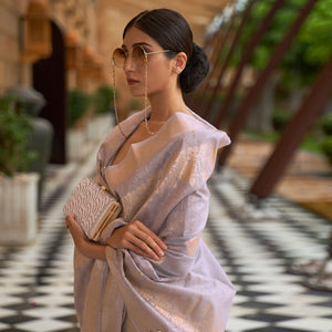 Mauve Partywear Sequins Woven Chanderi Saree