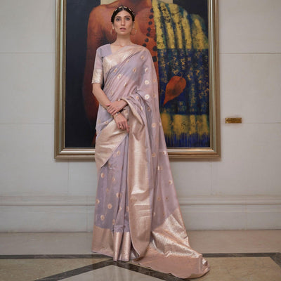 Mauve Partywear Woven Chanderi Saree