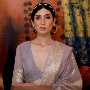 Mauve Partywear Woven Chanderi Saree