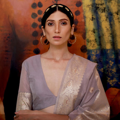 Mauve Partywear Woven Chanderi Saree