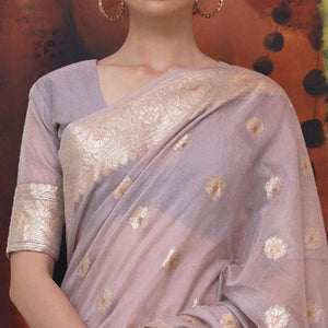 Mauve Partywear Woven Chanderi Saree