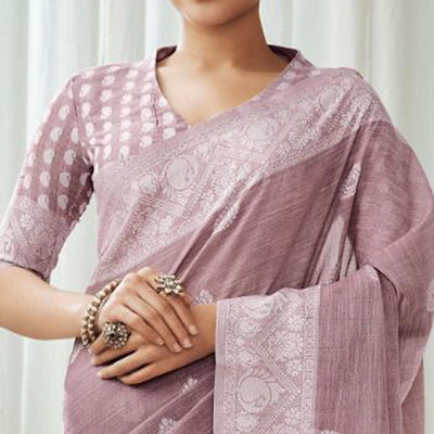 Mauve Partywear Woven Lucknowi Linen Saree