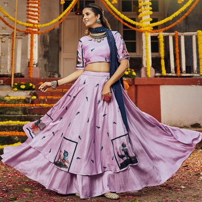 Mauve Printed Art Silk Lehenga Choli