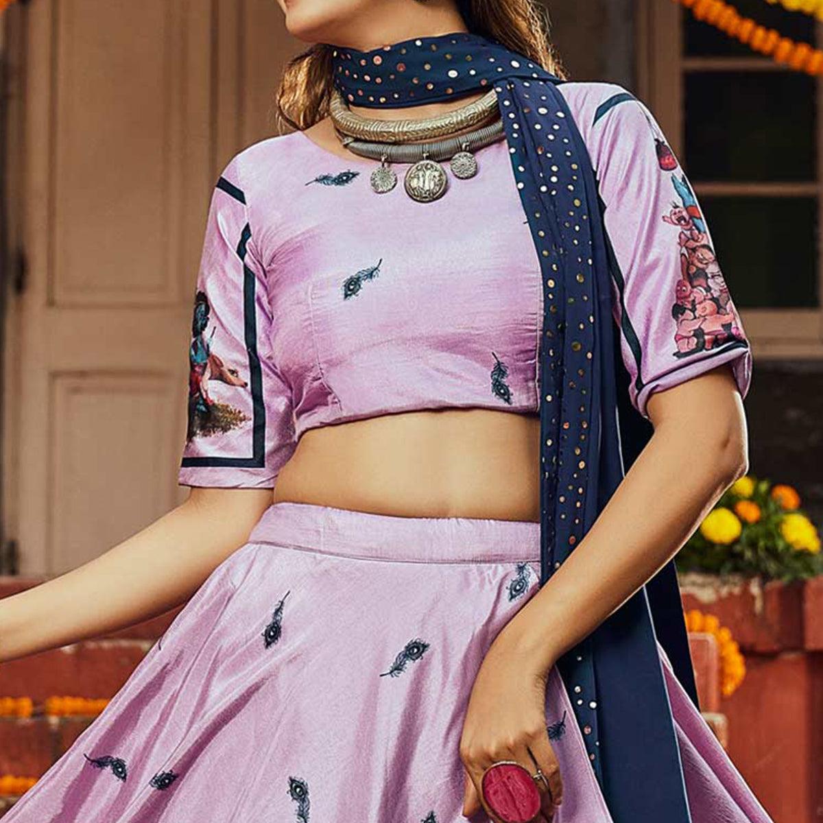 Mauve Printed Art Silk Lehenga Choli