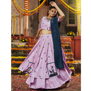 Mauve Printed Art Silk Lehenga Choli