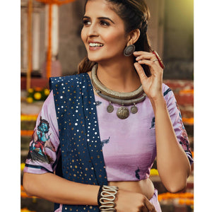 Mauve Printed Art Silk Lehenga Choli