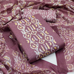 Mauve Printed Cotton Blend Dress Material