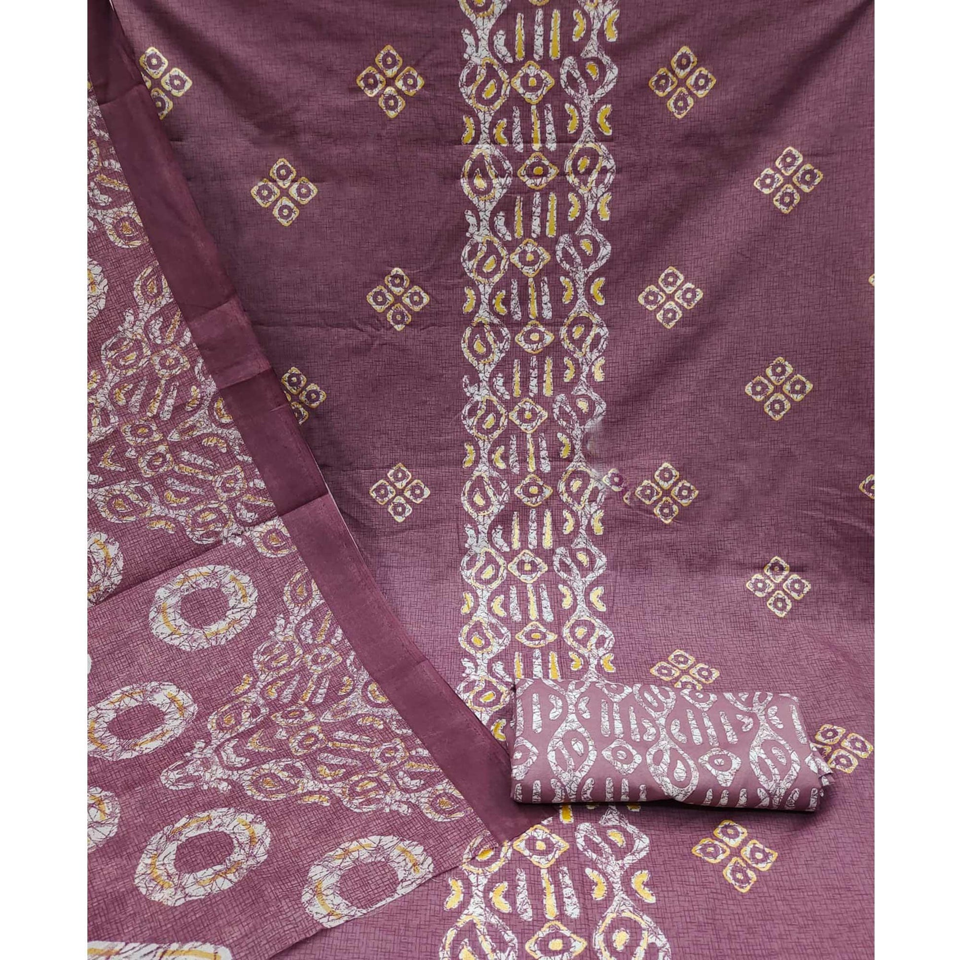 Mauve Printed Cotton Blend Dress Material