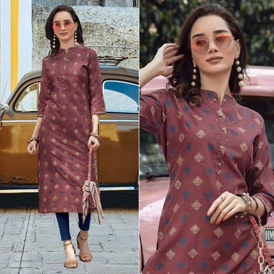 Mauve Printed Cotton Blend Kurti