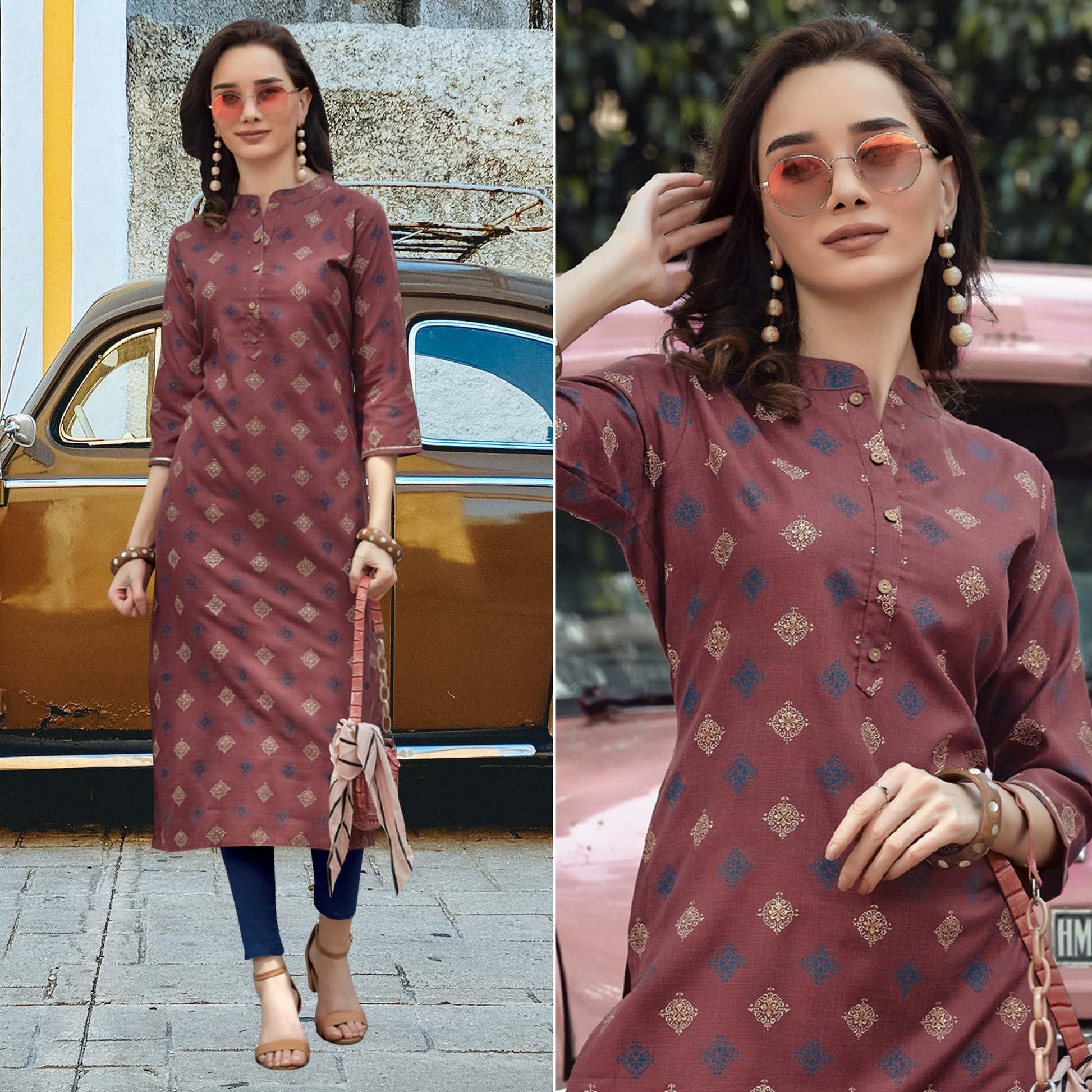 Mauve Printed Cotton Blend Kurti