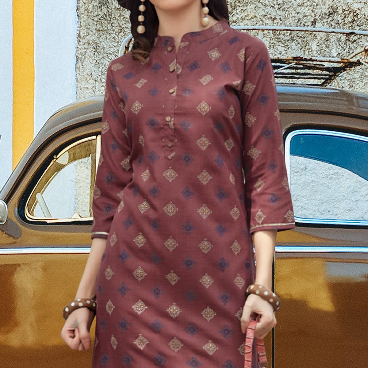 Mauve Printed Cotton Blend Kurti