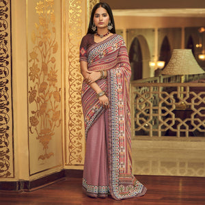 Mauve Printed With Embellished Georgette Half and Half Saree