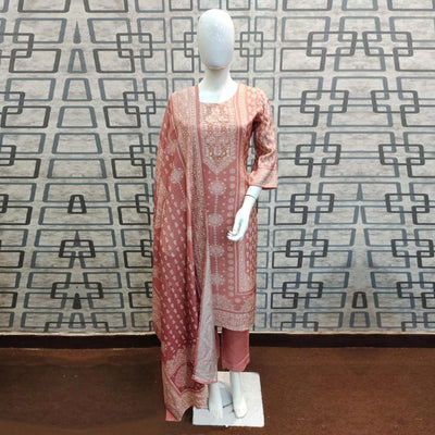 Mauve Printed With Sequins Embroidered Pure Cotton Salwar Suit