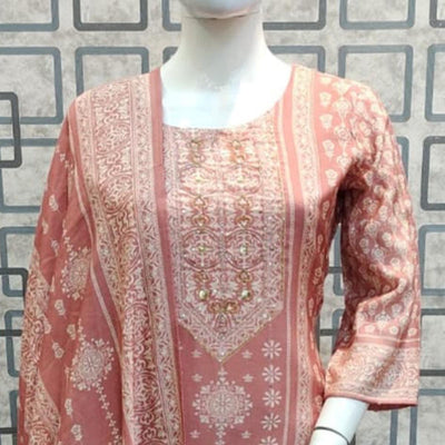 Mauve Printed With Sequins Embroidered Pure Cotton Salwar Suit