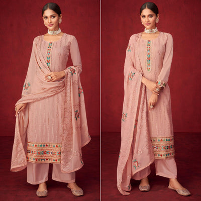 Mauve Sequins Embroidered Georgette Partywear Suit