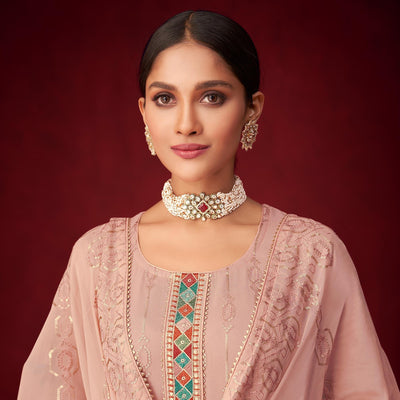 Mauve Sequins Embroidered Georgette Partywear Suit