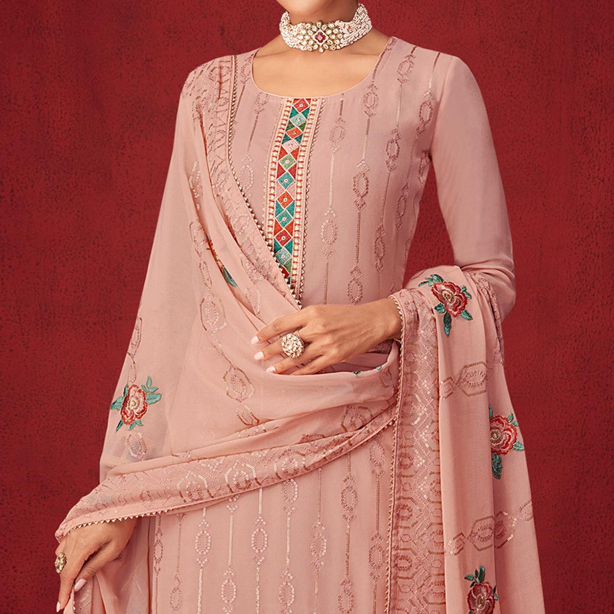 Mauve Sequins Embroidered Georgette Partywear Suit