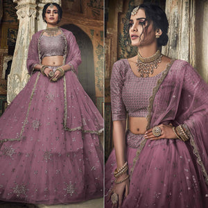 Mauve Sequins Embroidered Net Lehenga Choli