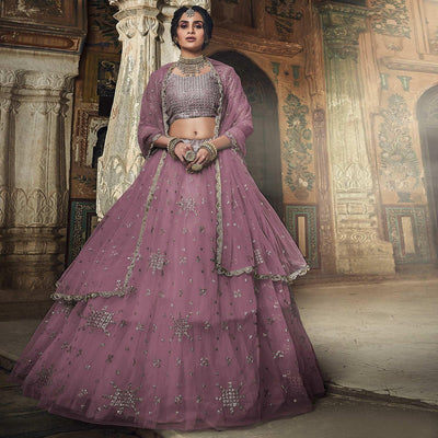 Mauve Sequins Embroidered Net Lehenga Choli