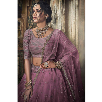 Mauve Sequins Embroidered Net Lehenga Choli