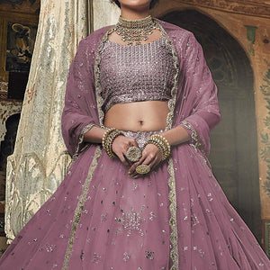 Mauve Sequins Embroidered Net Lehenga Choli