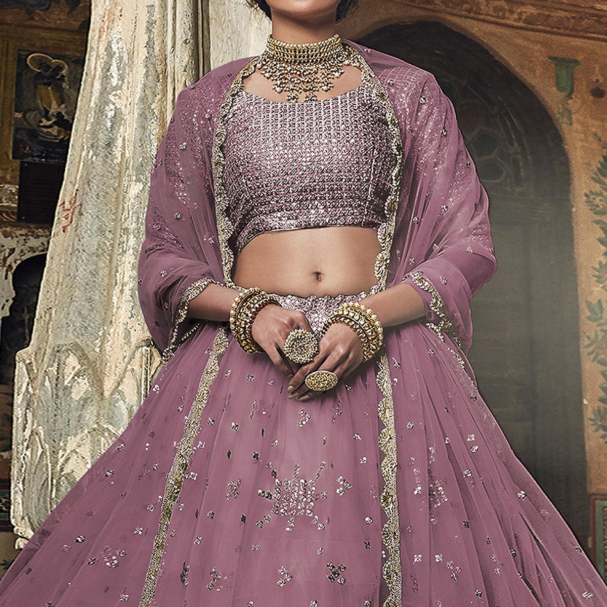 Mauve Sequins Embroidered Net Lehenga Choli