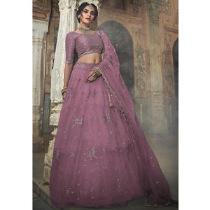Mauve Sequins Embroidered Net Lehenga Choli