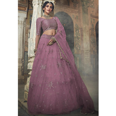Mauve Sequins Embroidered Net Lehenga Choli
